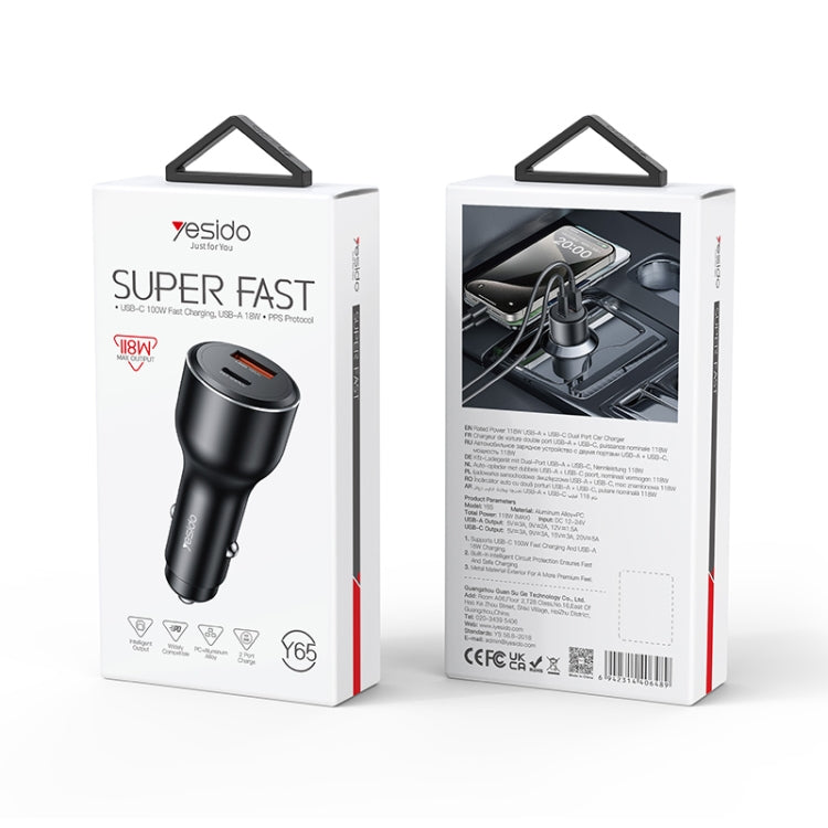 Yesido Y65 PD100W Type-C + QC18W USB Super Fast Car Charger(Black)