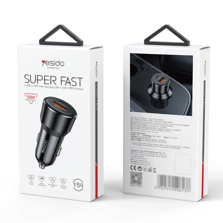 Yesido Y64 PD30W Type-C + QC20W USB Super Fast Car Charger(Black)