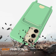For Samsung Galaxy S25 5G Integrated Card Bag Solid Color Liquid Silicone Phone Case with Lanyard(Green)