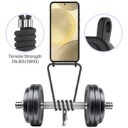 For Samsung Galaxy S25 5G Integrated Card Bag Solid Color Liquid Silicone Phone Case with Lanyard(Black)
