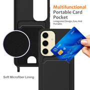For Samsung Galaxy S25 5G Integrated Card Bag Solid Color Liquid Silicone Phone Case with Lanyard(Black)