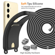 For Samsung Galaxy S25 5G Integrated Card Bag Solid Color Liquid Silicone Phone Case with Lanyard(Black)