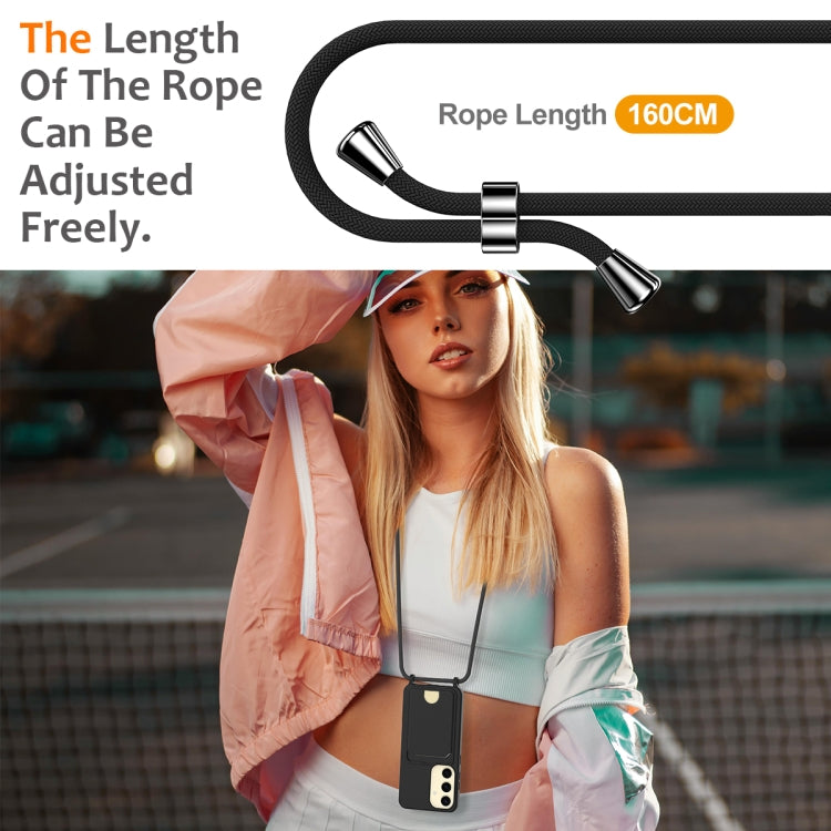 For Samsung Galaxy S25 5G Integrated Card Bag Solid Color Liquid Silicone Phone Case with Lanyard(Black)