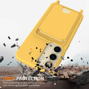For Samsung Galaxy S25 5G Integrated Card Bag Solid Color Liquid Silicone Phone Case with Lanyard(Yellow)