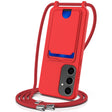For Samsung Galaxy S25+ 5G Integrated Card Bag Solid Color Liquid Silicone Phone Case with Lanyard(Red) - Galaxy S25+ 5G Cases by PMC Jewellery | Online Shopping South Africa | PMC Jewellery | Buy Now Pay Later Mobicred