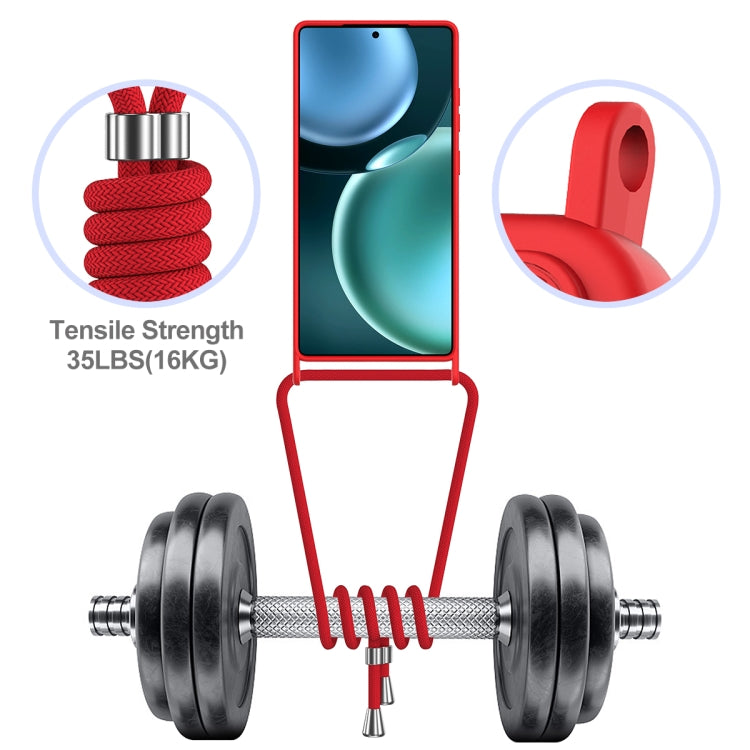 For Samsung Galaxy S25 Ultra 5G Integrated Card Bag Solid Color Liquid Silicone Phone Case with Lanyard(Red)