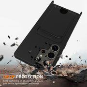 For Samsung Galaxy S25 Ultra 5G Integrated Card Bag Solid Color Liquid Silicone Phone Case with Lanyard(Black)