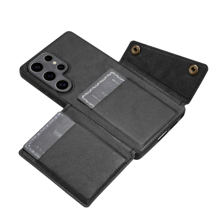 For Samsung Galaxy S25 Ultra 5G Double Buckle Card Slots Magnetic Phone Case(Black)