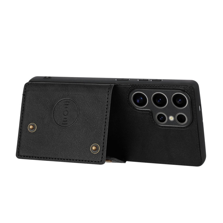 For Samsung Galaxy S25 Ultra 5G Double Buckle Card Slots Magnetic Phone Case(Black)
