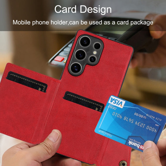 For Samsung Galaxy S25 Ultra 5G Double Buckle Card Slots Magnetic Phone Case(Black)