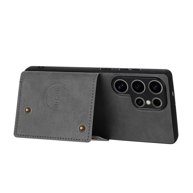 For Samsung Galaxy S25 Ultra 5G Double Buckle Card Slots Magnetic Phone Case(Grey)