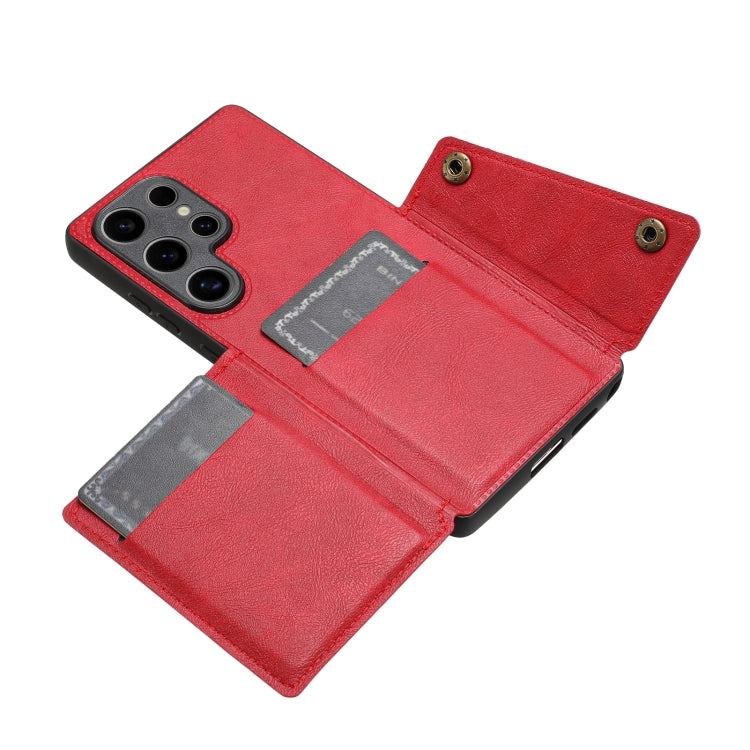 For Samsung Galaxy S25 Ultra 5G Double Buckle Card Slots Magnetic Phone Case(Red)