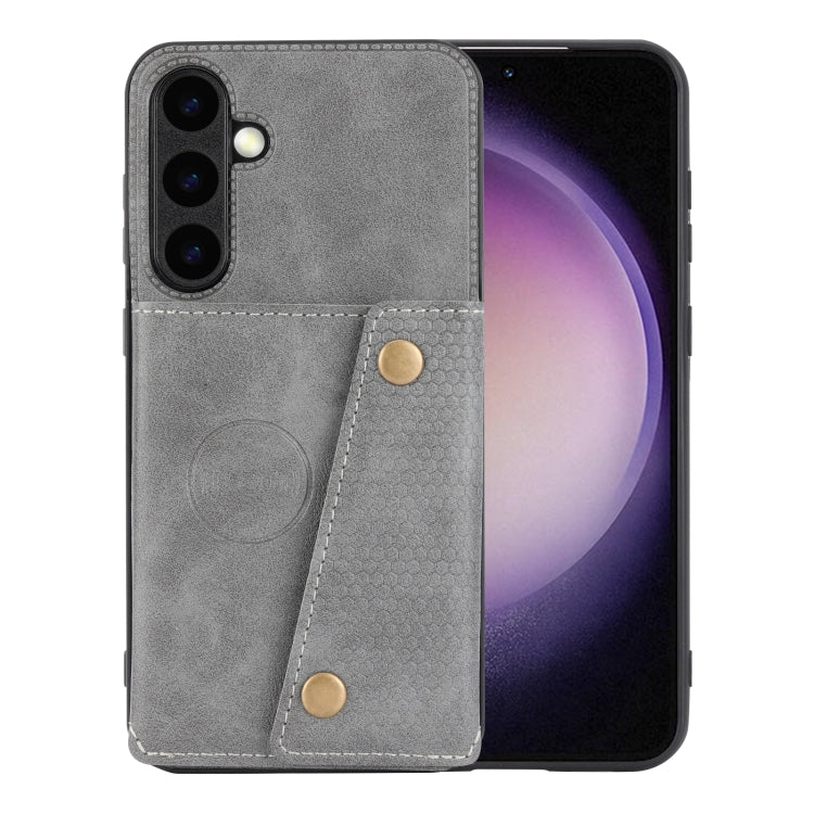 For Samsung Galaxy S25+ 5G Double Buckle Card Slots Magnetic Phone Case(Grey)