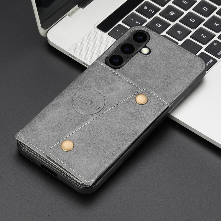 For Samsung Galaxy S25+ 5G Double Buckle Card Slots Magnetic Phone Case(Grey)