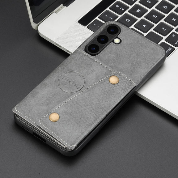 For Samsung Galaxy S25+ 5G Double Buckle Card Slots Magnetic Phone Case(Grey)