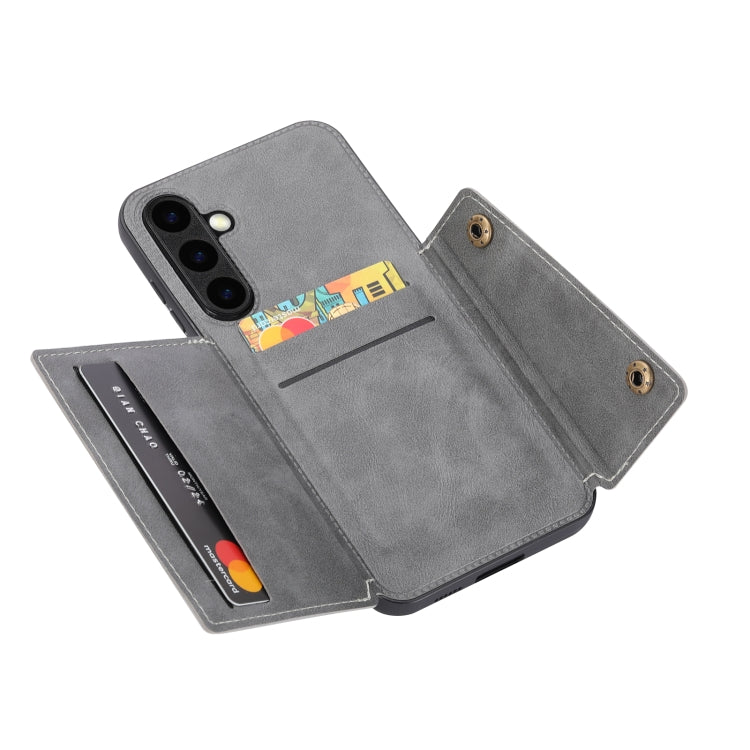 For Samsung Galaxy S25+ 5G Double Buckle Card Slots Magnetic Phone Case(Grey)
