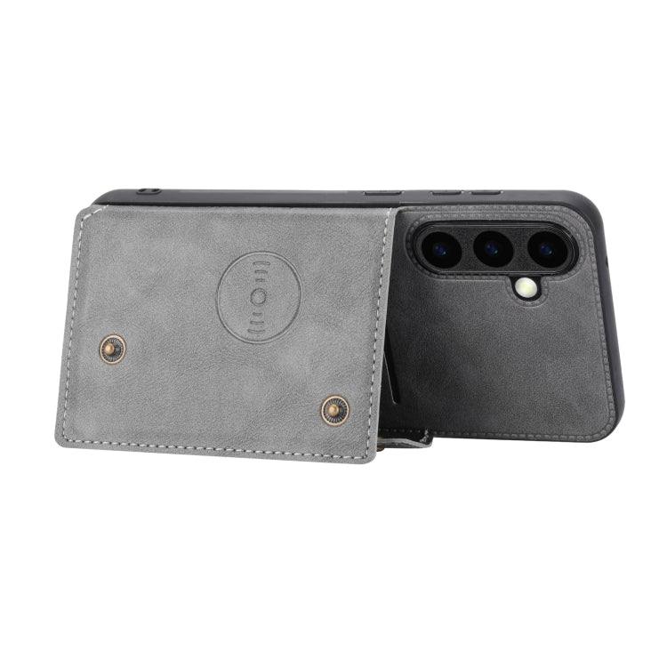 For Samsung Galaxy S25+ 5G Double Buckle Card Slots Magnetic Phone Case(Grey)