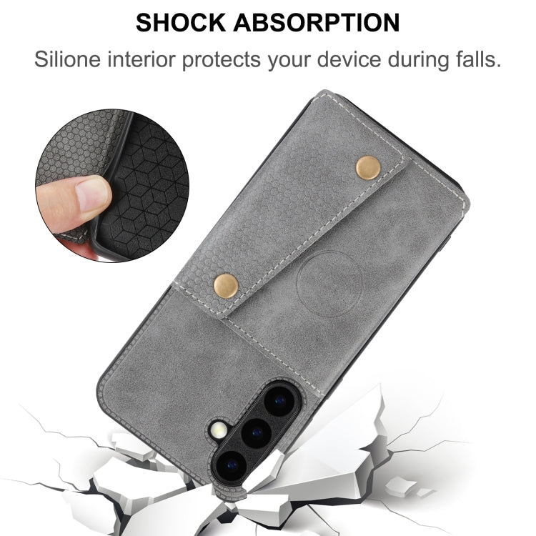 For Samsung Galaxy S25+ 5G Double Buckle Card Slots Magnetic Phone Case(Grey)