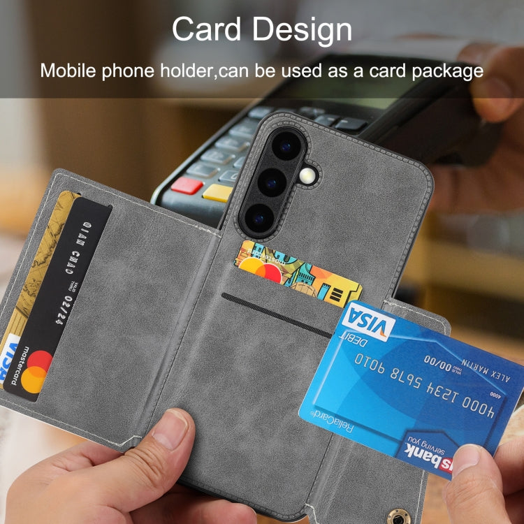 For Samsung Galaxy S25+ 5G Double Buckle Card Slots Magnetic Phone Case(Grey)