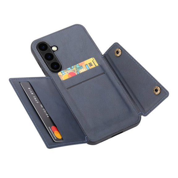 For Samsung Galaxy S25+ 5G Double Buckle Card Slots Magnetic Phone Case(Blue)