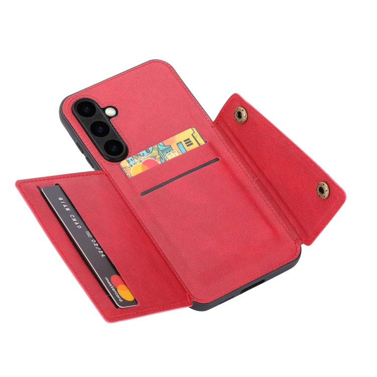 For Samsung Galaxy S25+ 5G Double Buckle Card Slots Magnetic Phone Case(Red)