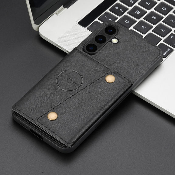For Samsung Galaxy S25 5G Double Buckle Card Slots Magnetic Phone Case(Black)