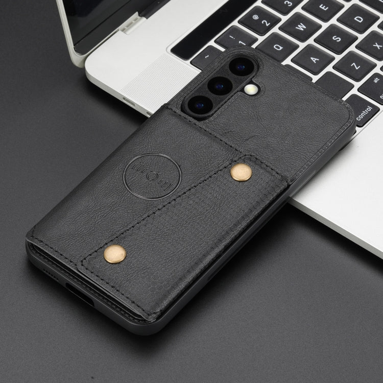 For Samsung Galaxy S25 5G Double Buckle Card Slots Magnetic Phone Case(Black)