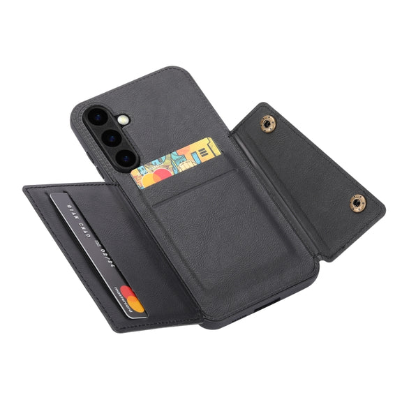 For Samsung Galaxy S25 5G Double Buckle Card Slots Magnetic Phone Case(Black)