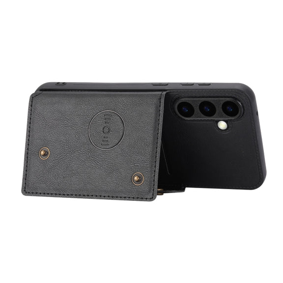 For Samsung Galaxy S25 5G Double Buckle Card Slots Magnetic Phone Case(Black)
