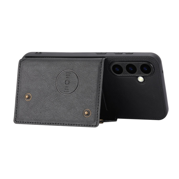 For Samsung Galaxy S25 5G Double Buckle Card Slots Magnetic Phone Case(Black)