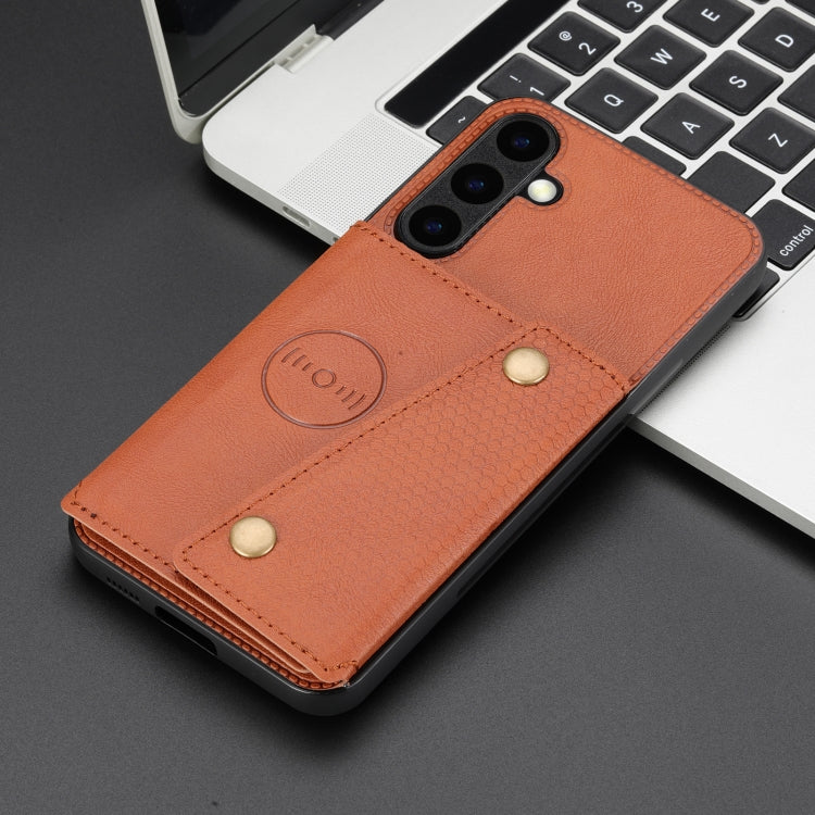 For Samsung Galaxy S25 5G Double Buckle Card Slots Magnetic Phone Case(Brown)