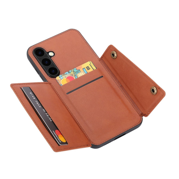 For Samsung Galaxy S25 5G Double Buckle Card Slots Magnetic Phone Case(Brown)