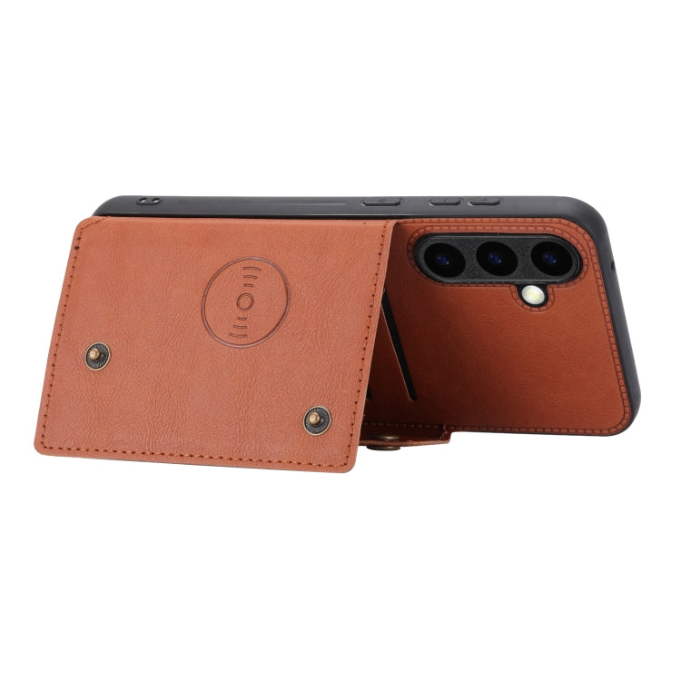 For Samsung Galaxy S25 5G Double Buckle Card Slots Magnetic Phone Case(Brown)