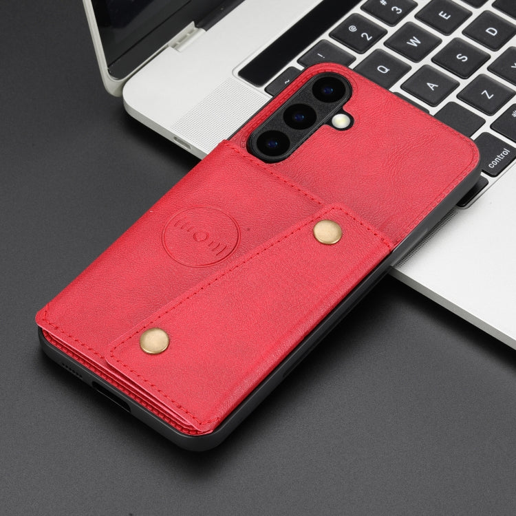 For Samsung Galaxy S25 5G Double Buckle Card Slots Magnetic Phone Case(Red)