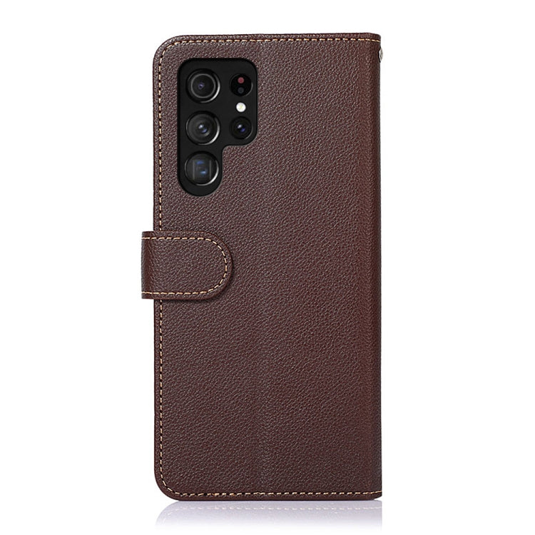 For Samsung Galaxy S25 Ultra KHAZNEH Litchi Texture Leather RFID Phone Case(Brown)