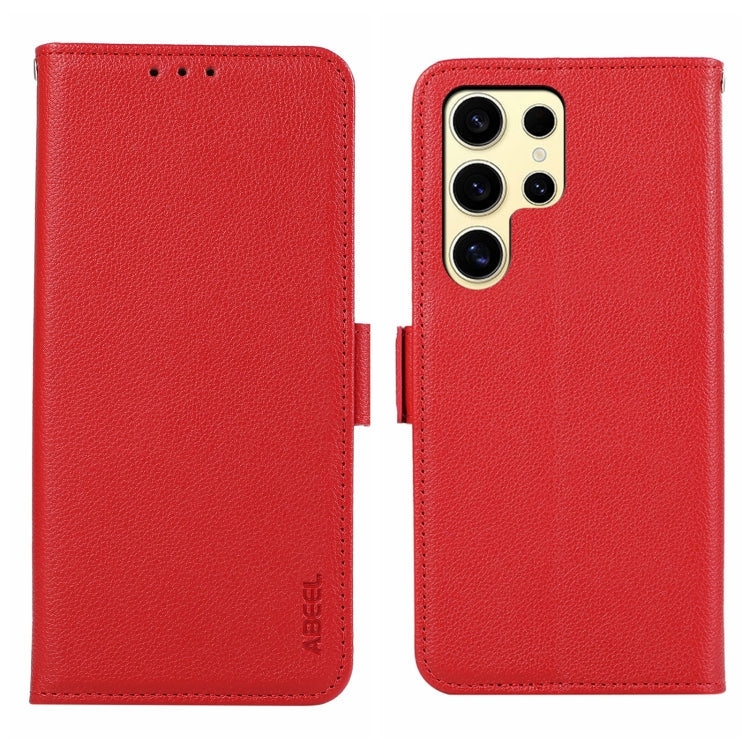 For Samsung Galaxy S25 Ultra ABEEL Side-Magnetic Litchi Pattern Leather RFID Phone Case(Red)