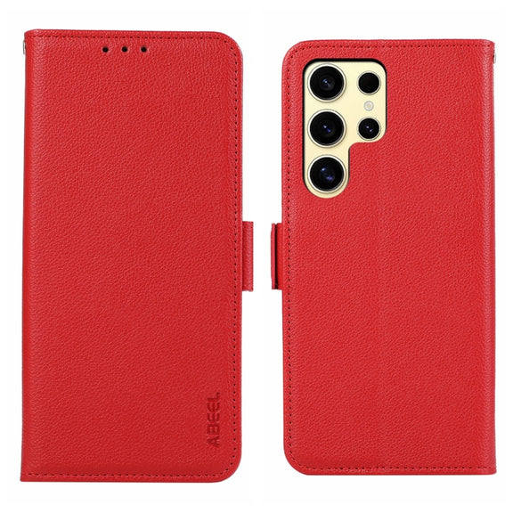 For Samsung Galaxy S25 Ultra ABEEL Side-Magnetic Litchi Pattern Leather RFID Phone Case(Red)