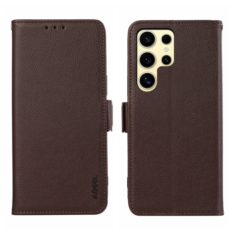 For Samsung Galaxy S25 Ultra ABEEL Side-Magnetic Litchi Pattern Leather RFID Phone Case(Brown)
