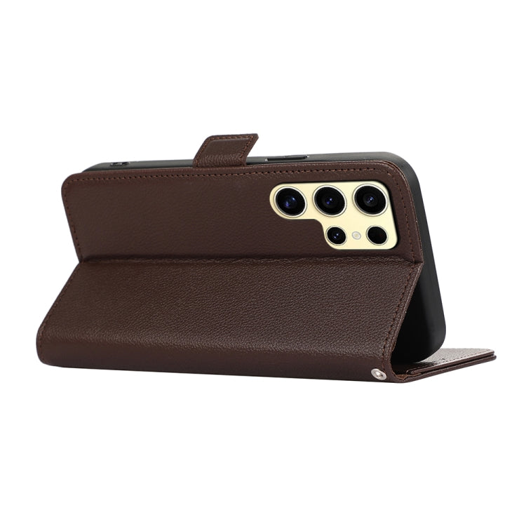 For Samsung Galaxy S25 Ultra ABEEL Side-Magnetic Litchi Pattern Leather RFID Phone Case(Brown)