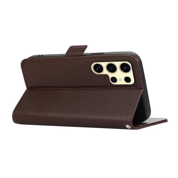 For Samsung Galaxy S25 Ultra ABEEL Side-Magnetic Litchi Pattern Leather RFID Phone Case(Brown)