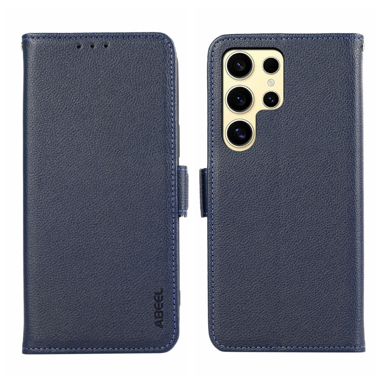 For Samsung Galaxy S25 Ultra ABEEL Side-Magnetic Litchi Pattern Leather RFID Phone Case(Blue)