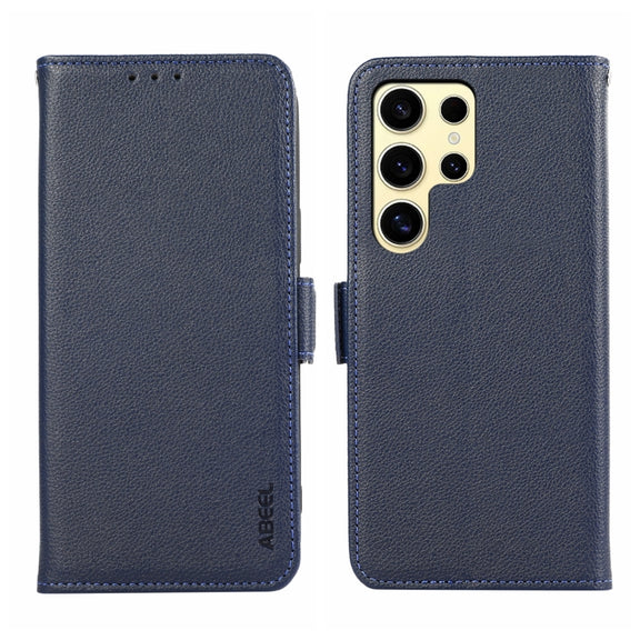 For Samsung Galaxy S25 Ultra ABEEL Side-Magnetic Litchi Pattern Leather RFID Phone Case(Blue)
