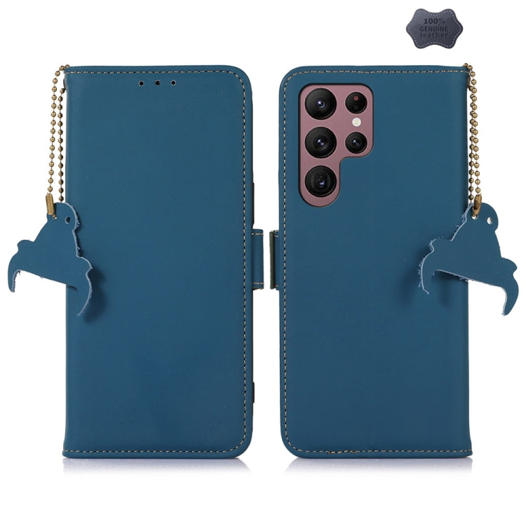 For Samsung Galaxy S25 Ultra Genuine Leather Magnetic RFID Leather Phone Case(Blue)