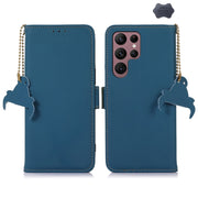 For Samsung Galaxy S25 Ultra Genuine Leather Magnetic RFID Leather Phone Case(Blue)