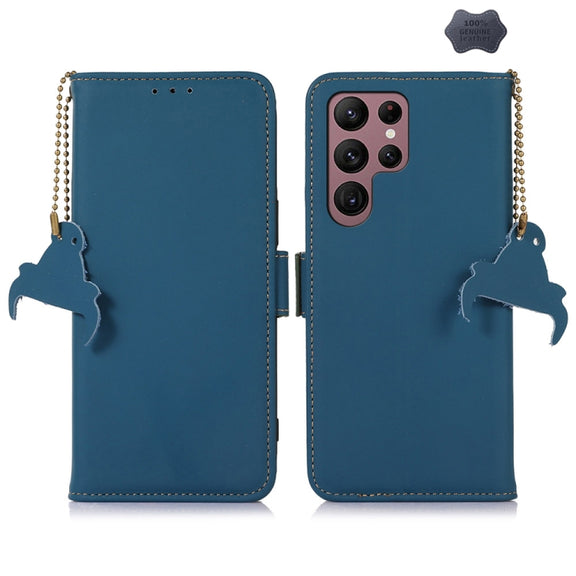 For Samsung Galaxy S25 Ultra Genuine Leather Magnetic RFID Leather Phone Case(Blue)