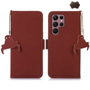 For Samsung Galaxy S25 Ultra Genuine Leather Magnetic RFID Leather Phone Case(Coffee)