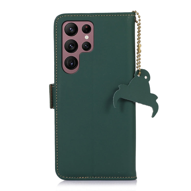 For Samsung Galaxy S25 Ultra Genuine Leather Magnetic RFID Leather Phone Case(Green)