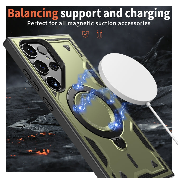 For Samsung Galaxy S25 Ultra 5G PC Hybrid TPU Armor MagSafe Ring Holder Phone Case(Olive Green)