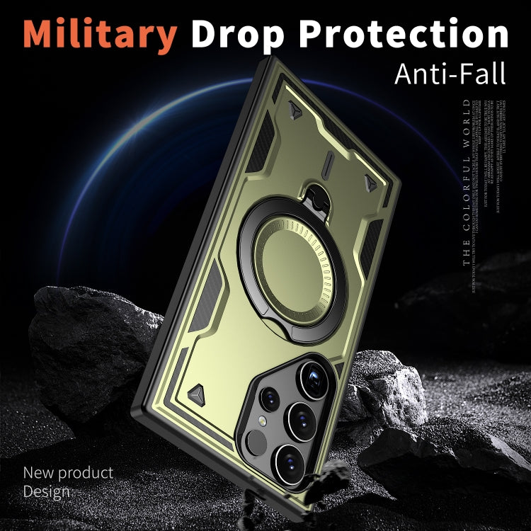 For Samsung Galaxy S25 Ultra 5G PC Hybrid TPU Armor MagSafe Ring Holder Phone Case(Olive Green)