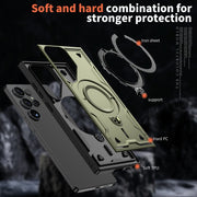For Samsung Galaxy S25 Ultra 5G PC Hybrid TPU Armor MagSafe Ring Holder Phone Case(Olive Green)